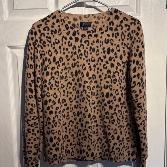 J. Crew Cashmere Leopard Sweater Large Like New - Picture 1 of 1